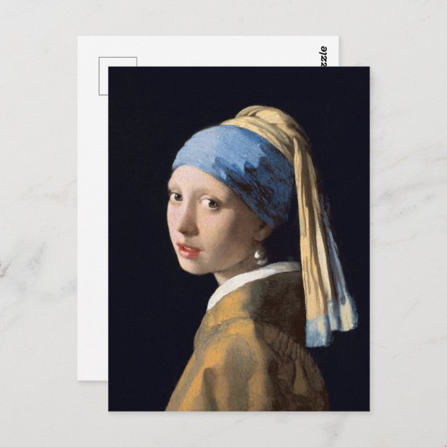 Postal Vermeer - Chica con un Bella Artes de Pearl Earrin (Anverso / Reverso)