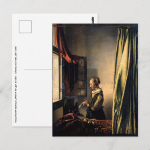 Postal Vermeer - Muchacha leyendo una carta en una ventan