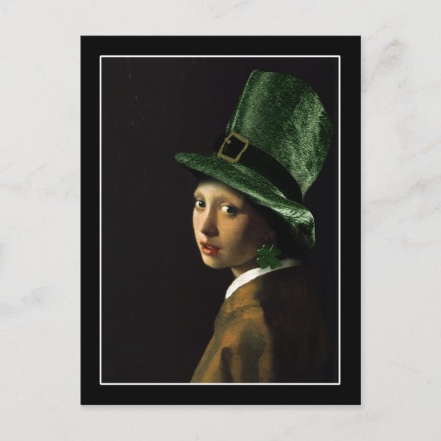 Postal Vermeer Pearl Earring Clover St Patrick's Day (Anverso)