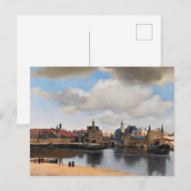 Postal Vermeer - Vista de Delft | Pintura de Cityscape (Anverso / Reverso)