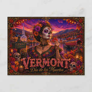 Postal Vermont Día de los Muertos Retro