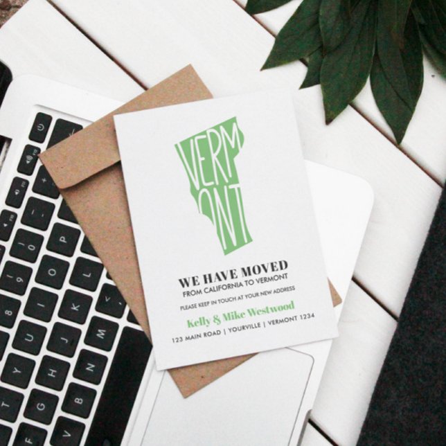 Postal VERMONT Hemos movido la nueva dirección Nueva casa (VERMONT MAP THEMED MOVING OR RELOCATION ANNOUNCEMENT POSTCARD)