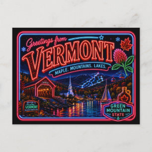 Postal Vermont Neon Estado Retro Vintage