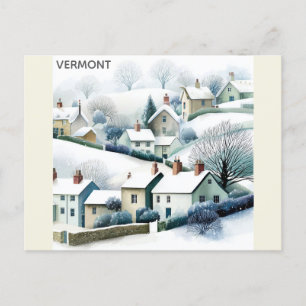 Postal Vermont Snowy Winter Village Ilustracion de viajes