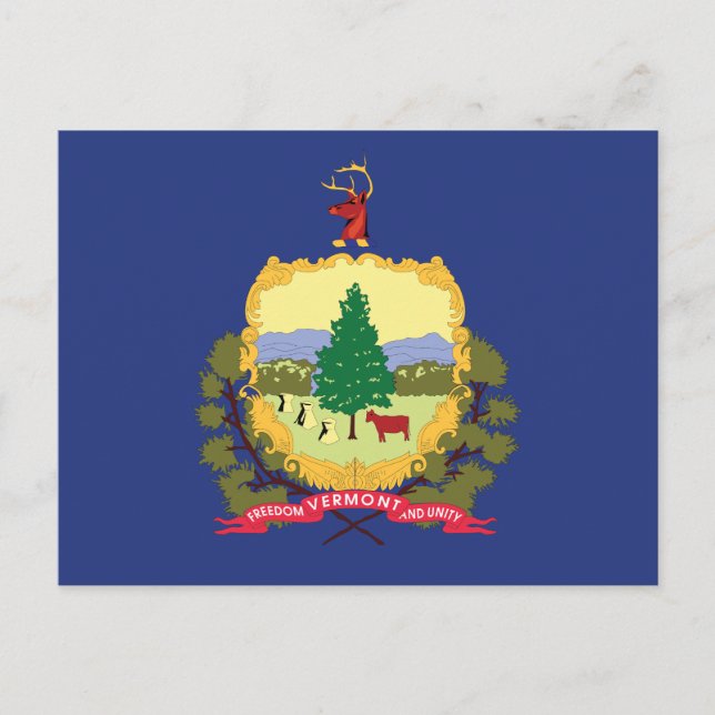 Postal Vermont State Flag Pine Tree Cow Maple Mountain (Anverso)