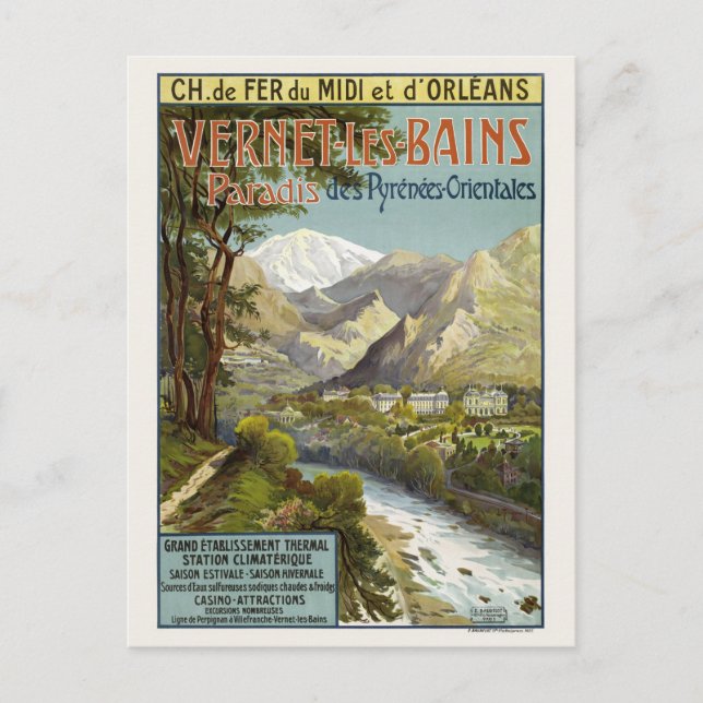 Postal Vernet les Bains Vintage Railroad Poster 1904 (Anverso)