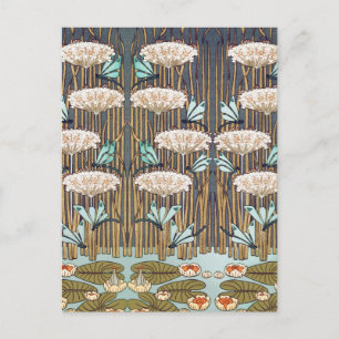Postal Verneuil Dragonfly Water Lily Art Nouveau: Vintage