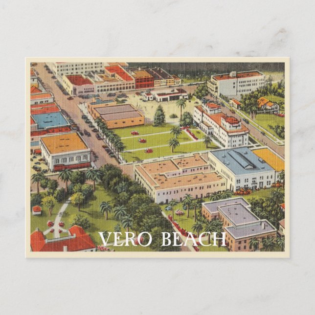 Postal Vero Beach, escena del centro de la ciudad de Flor (Anverso)