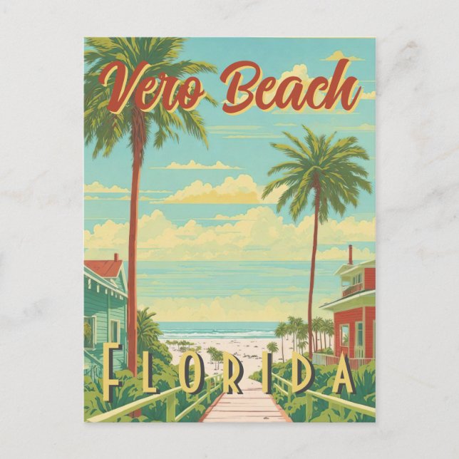 Postal Vero Beach Florida Vintage Palm Tree Beach (Anverso)