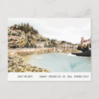 Verona Adige River Italy Watercolor Salva La Fecha