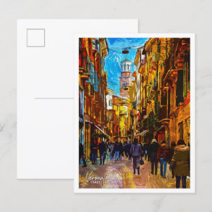 Postal Verona Italia Hermosa ciudad de pintura al aceite