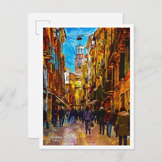 Postal Verona Italia Hermosa ciudad de pintura al aceite (Anverso / Reverso)