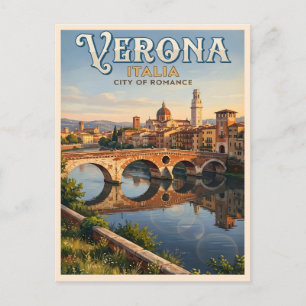 Postal Verona Italia Río Adige Viajes Antiguos