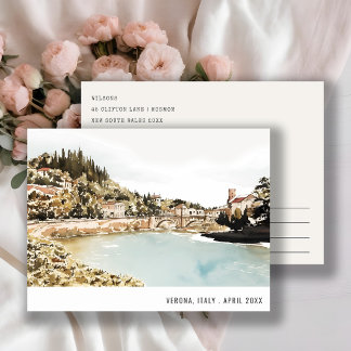Postal Verona río Adige Italia acuarela viaje italiano