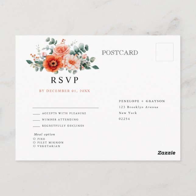 Postal Verona Sunset Bright Naranja Floral Moderna RSVP (Reverso)