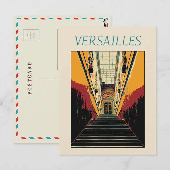 Postal Versailles château ilustracion Francia Postcard (Anverso / Reverso)