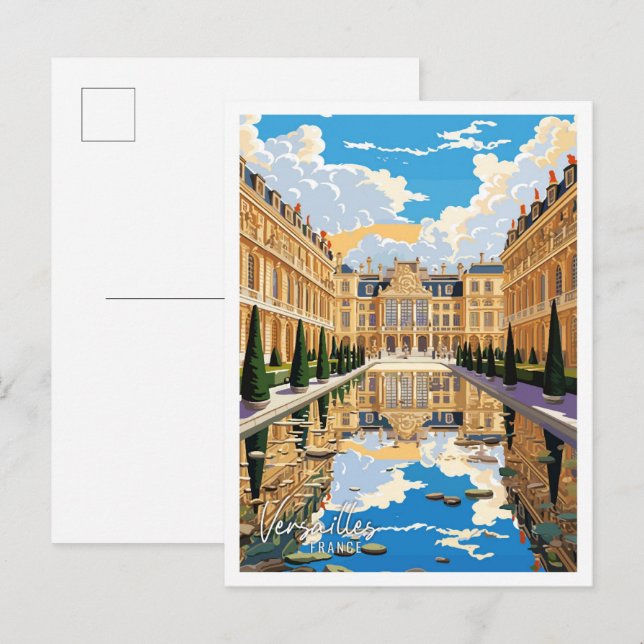 Postal Versailles France Art vintage ilustracion de viaje (Anverso / Reverso)