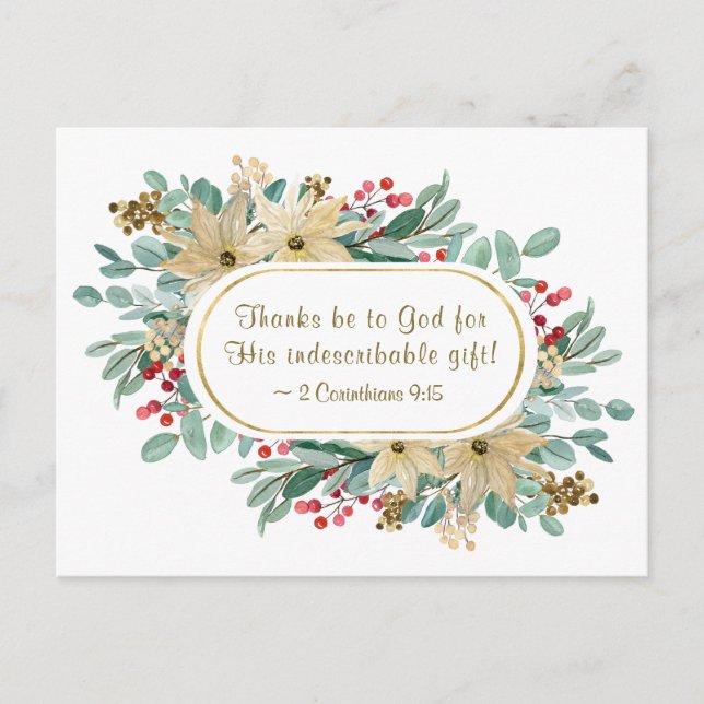 Postal Versículo Bíblico Floral de Navidad Gracias a Dios (Anverso)