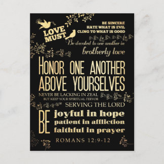 Postal Verso de la Biblia Cristiana-Romana 12:9-12