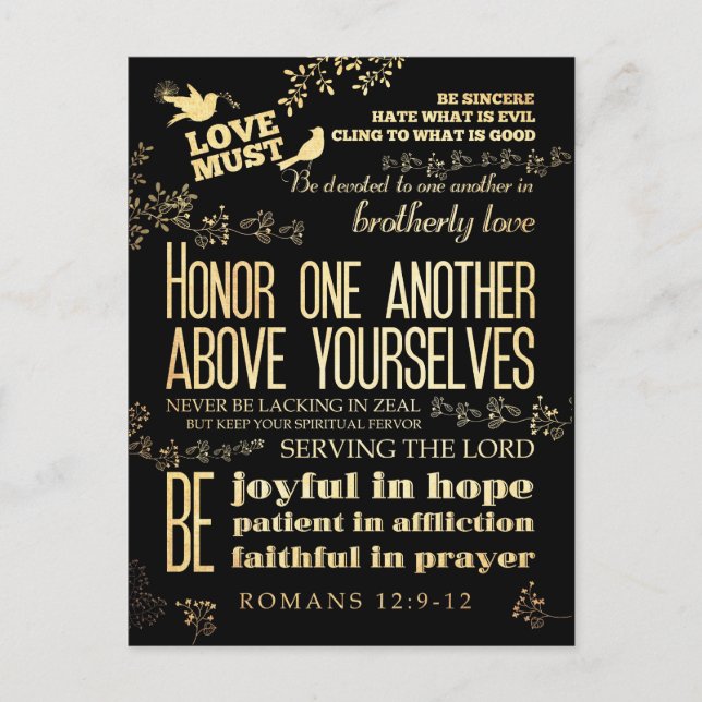 Postal Verso de la Biblia Cristiana-Romana 12:9-12 (Anverso)