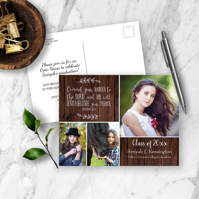 Postal Verso de la Biblia Rustic Christian Graduation | B (Subido por el creador)