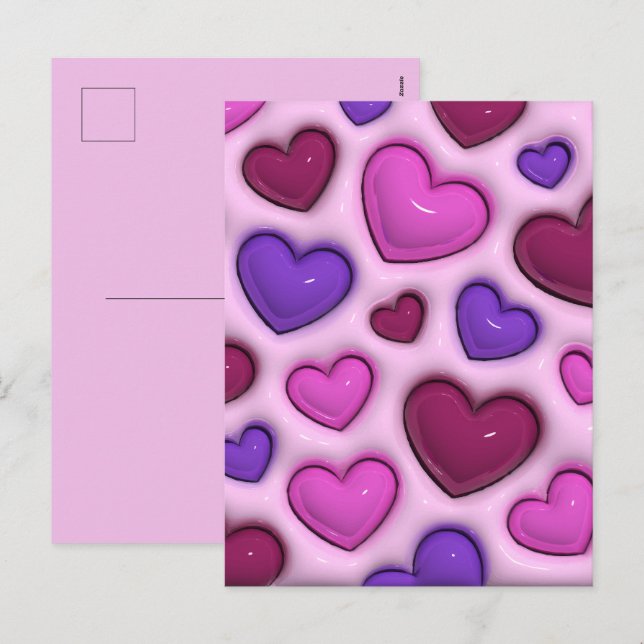 Postal vertical cardíaca con corazones brillantes  (Anverso / Reverso)