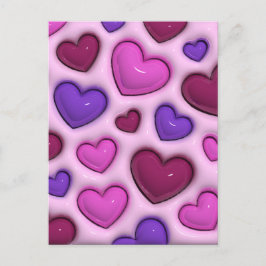 Postal vertical cardíaca con corazones brillantes