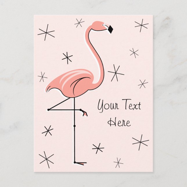 Postal vertical de texto rosa Flamingo (Anverso)
