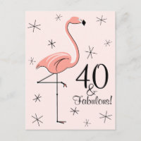 Postal vertical Flamingo Pink "40 and Fabulous!"