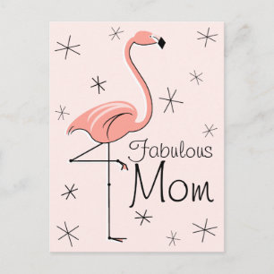 Postal vertical Flamingo Pink "Fabulous Mom"