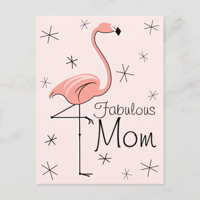 Postal vertical Flamingo Pink "Fabulous Mom" (Anverso)