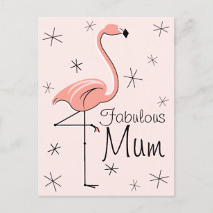 Postal vertical Flamingo Rosa "Fabulous Mamá"