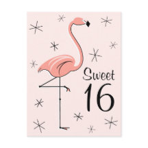 Postal vertical Flamingo Rosa "Sweet 16"