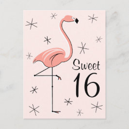Postal vertical Flamingo Rosa "Sweet 16"