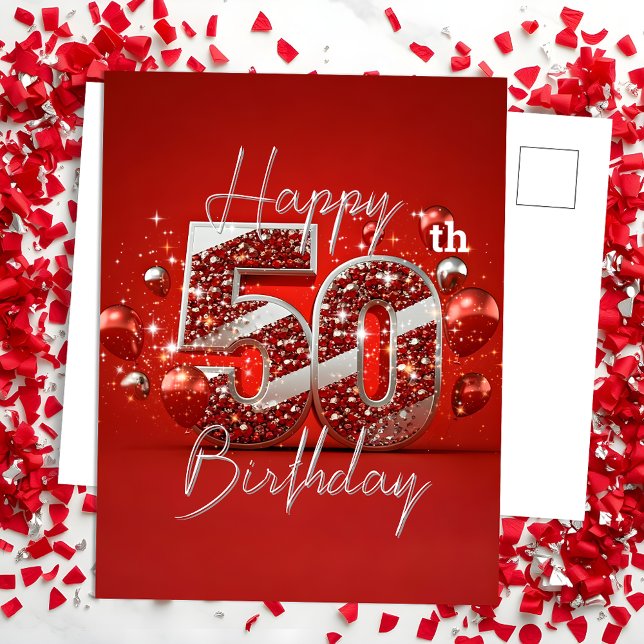 Postal Vertiginoso rojo y plateado 50 cumpleaños (Subido por el creador)