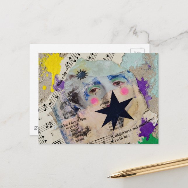 Postal Very Unique colorful person mixed media Collage (Anverso/Reverso In Situ)