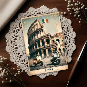 Postal Vespa antigua de Roma y Coliseo