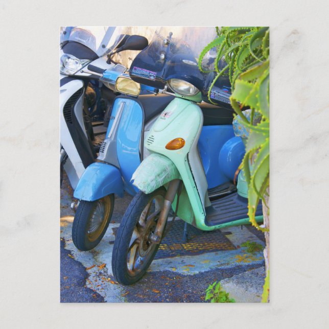 Postal Vespas hechas italianas de Piaggio de la foto (Anverso)