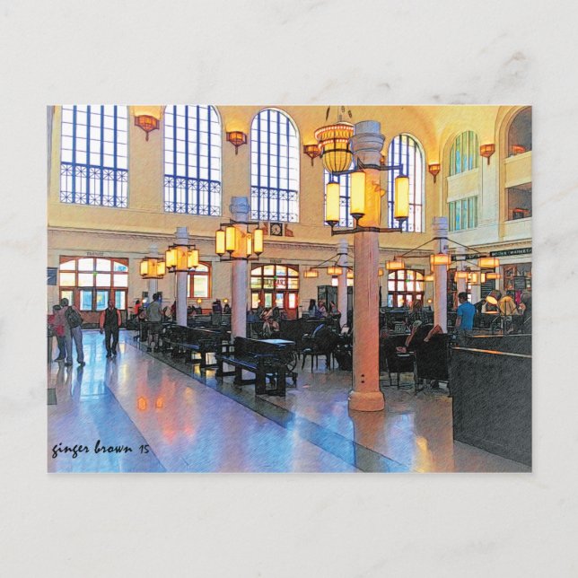 Postal Vestíbulo Remolcado De Union Station, Denver, CO (Anverso)