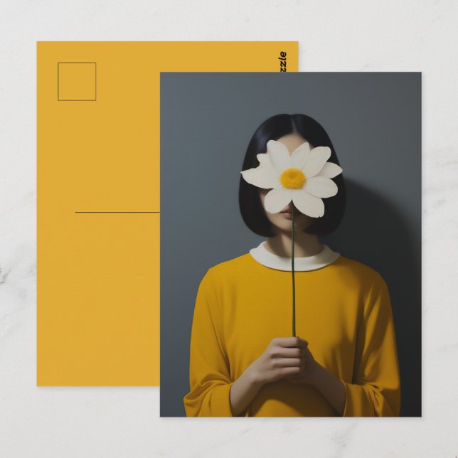 Postal Vestido amarillo blanco Flor (Anverso / Reverso)