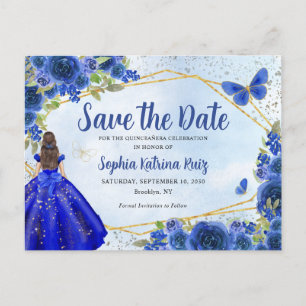 Postal Vestido azul marino Floral Quinceañera Salva la fe