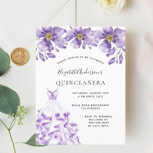 Postal Vestido blanco violeta de Quinceanera floral elega