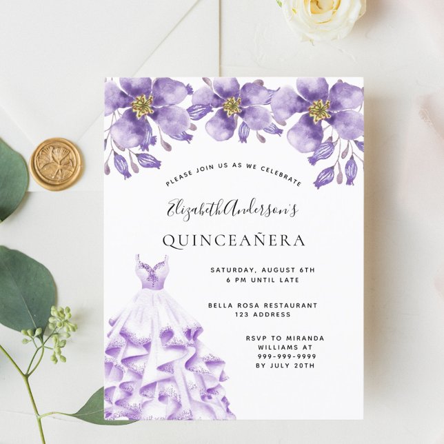 Postal Vestido blanco violeta de Quinceanera floral elega (Subido por el creador)