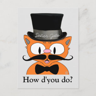 Postal Vestido de época gato bigote de dibujos animados a