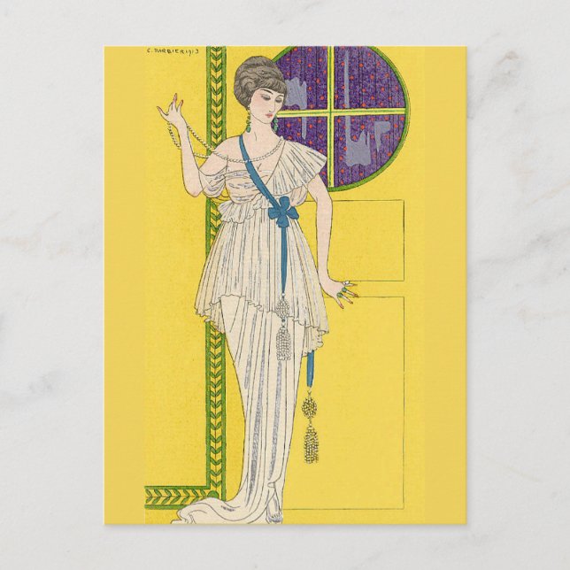 Postal Vestido de gran noche en satén por George Barbier (Anverso)