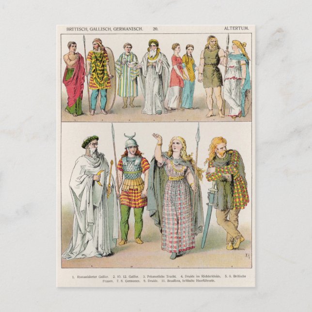 Postal Vestido de los británicos, galos y alemanes (Anverso)