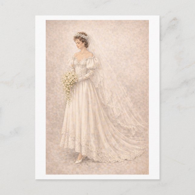 Postal Vestido de Novia de Estilo Retro de los 80 (Anverso)