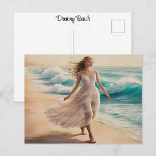 Postal Vestido De Playa Soñador Señora En Acuarela Ventos