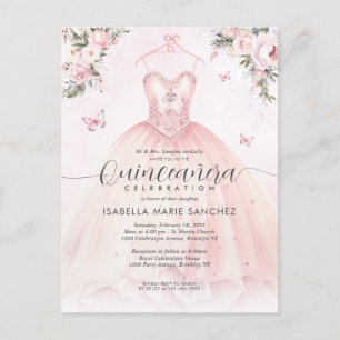 Postal Vestido de princesa floral rosa Quinceanera cumple