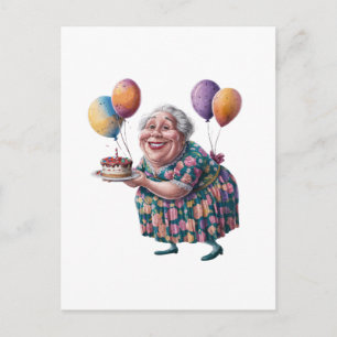 Postal Vestido Floral Abuela Divertida Arte Cumpleaños